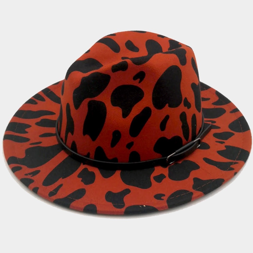 Black & Red Animal Print Wide Brim Hat
